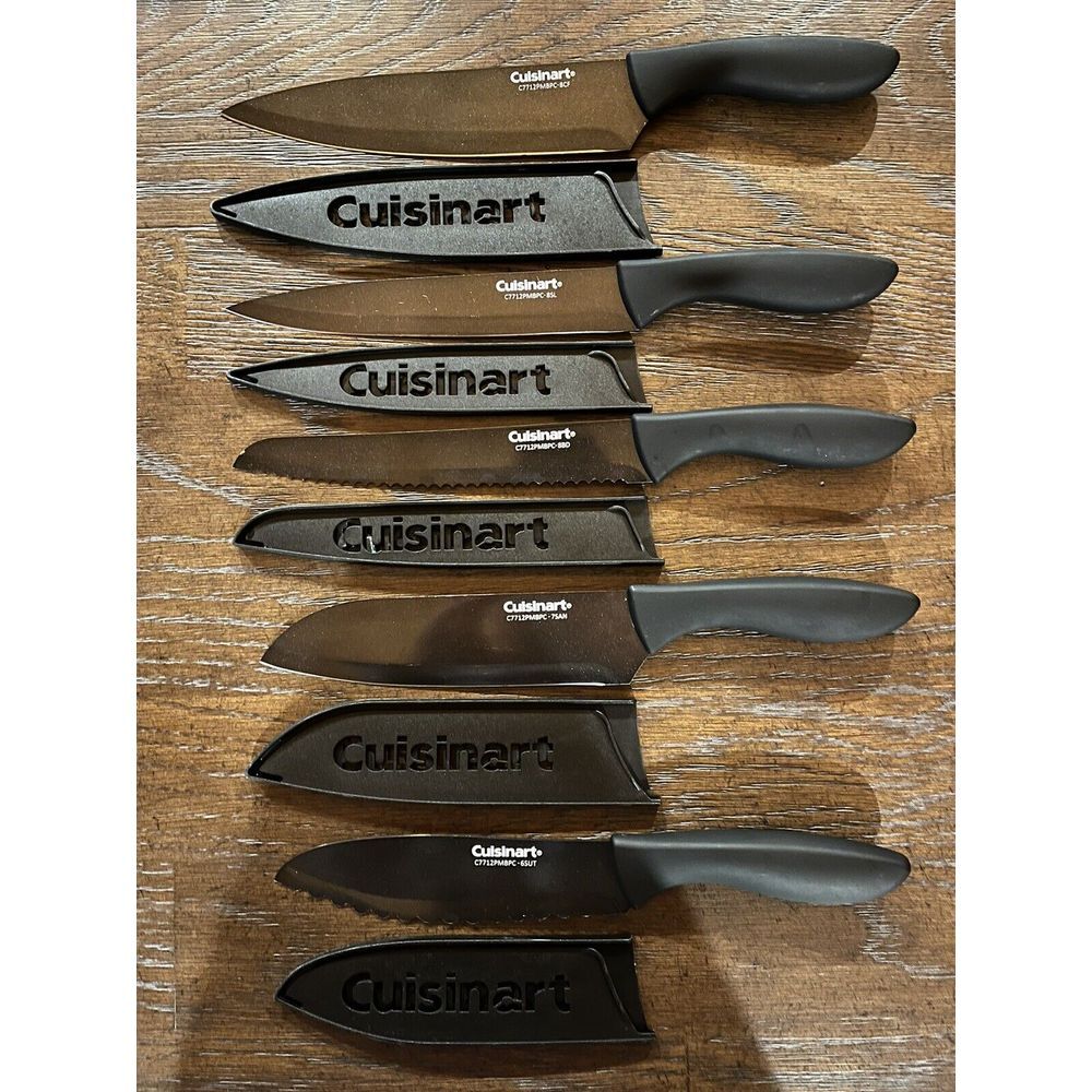 CUISINART Knives Set of 5 Black Plastic Handle Cutlery‎ 502355 0518 With Covers